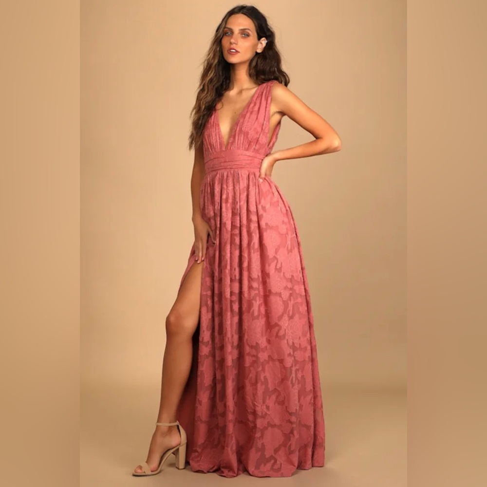 Lulus Sweet Sophistication Rose Burnout Floral Maxi Dress Large NWT Wedding Gown